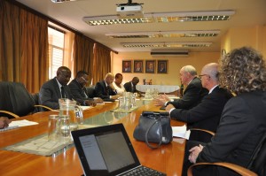 IU President Michael McRobbie and Vice President for International Affairs David Zaret meet with South Africa Minister of Higher Education and Training Blade Nzimande (second from bottom left).