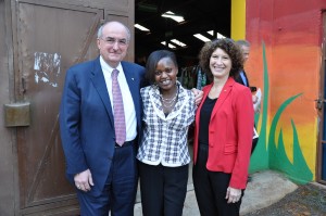 IU President McRobbie and First Lady Laurie McRobbie with Njoki, founder of Imani Workshops.