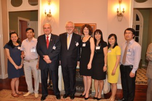 U.S. Ambassador to Vietnam David Shear, third from left, welcomed members of the IU delegation as well as IU alumni and friends to his residence in Hanoi, Vietnam.