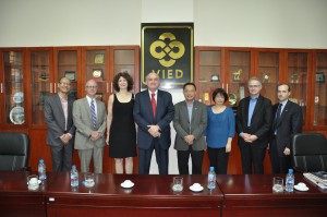 Members of the IU delegation met with Nguyen Xuan Vang, third from right, director general of the Vietnam International Education Development office and his staff.
