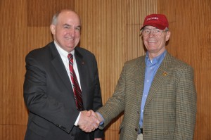 President McRobbie and Ret. Col. Stuart pose for a picture after the successful IU Chamber Orchestra concert. 