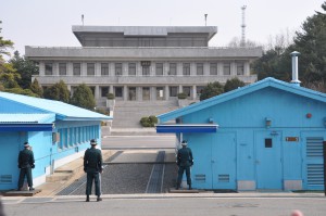 Panmun Hall, the main building managed by the North Koreans in the Joint Security Area of the Korean Demilitarized Zone. 