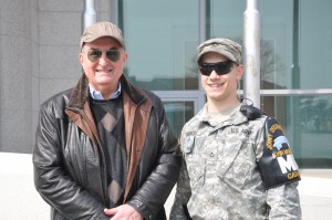 IU President Michael A. McRobbie poses for a picture with an Indiana serviceman who led the IU delegation's tour of the DMZ.