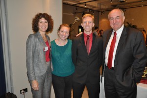 IU President McRobbie and First Lady Laurie Burns McRobbie pose for a picture with IU students Christopher Chase and Megan Medellin. Both are currently studying abroad in Berlin. 