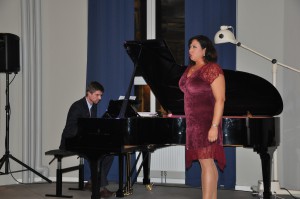 Mezzo-soprano Nadine Weissmann and pianist Andrew Crooks, alumni of the IU Jacobs School of Music, perform at the opening of the IU Europe Gateway.