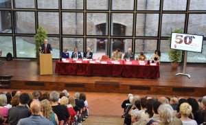 IU President Michael McRobbie delivers remarks at the 50th anniversary celebration of the IU Bologna Consortial Studies Program. 