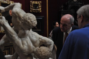 President McRobbie got an up close look at one of the famous sculptures that IU will digitize as part of its landmark agreement with the Uffizi, Lottatori, (wrestlers), a first century B.C. Roman sculpture. 