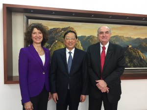 IU President McRobbie and Laurie McRobbie with Chen Zhenggao, minister of  Housing and Urban-Rural Development in China.