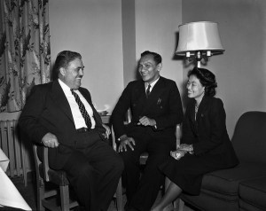 Former IU President Herman B Wells, left, meets with Pin Malakul and his wife, of Thailand, in 1948. That year IU began its relationship with Thailand, which continues to this day.