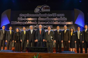 IU President Michael McRobbie, center, delivered a keynote address at the 50th anniversary celebration of Thailand’s National Institute of Development Administration.
